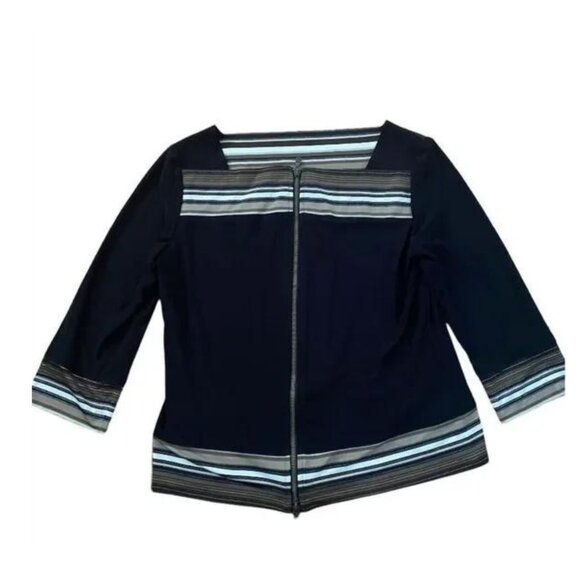 Joseph Ribkoff Women's Black Square Striped Neck Full Zip Jacket, Size 12 - Picture 1 of 5